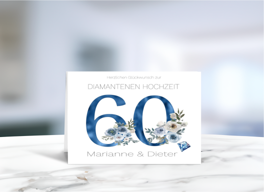 Grußkarte zur Diamantenen Hochzeit, liebevoll gestaltet zum 60. Hochzeitstag.