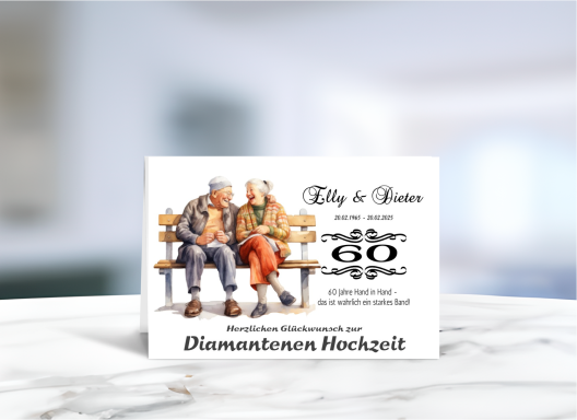 Grußkarte zur Diamantenen Hochzeit, liebevoll gestaltet zum 60. Hochzeitstag.