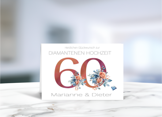 Grußkarte zur Diamantenen Hochzeit, liebevoll gestaltet zum 60. Hochzeitstag.