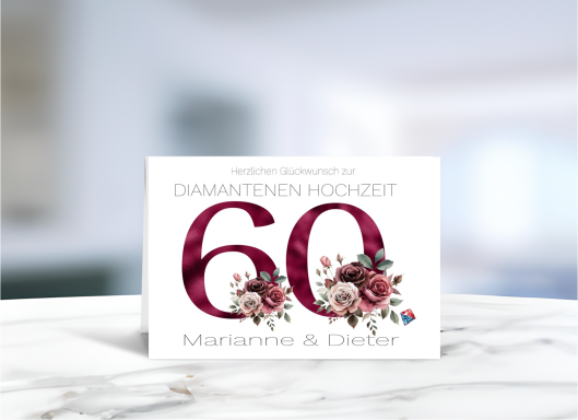 Grußkarte zur Diamantenen Hochzeit, liebevoll gestaltet zum 60. Hochzeitstag.