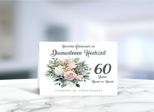 Grußkarte zur Diamantenen Hochzeit, liebevoll gestaltet zum 60. Hochzeitstag.